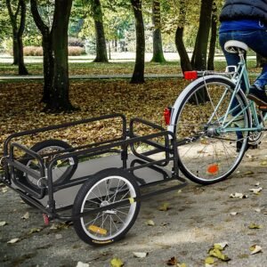 Aosom Bicycle Cargo Trailer Foldable Bike Cart Wagon with Hitch 16 Wheels 88 lbs Load Capacity Black
