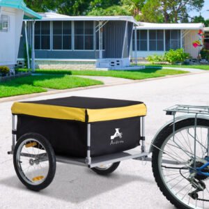 Aosom Bicycle Cargo Trailer, Yellow, Two-Wheel Bike Luggage Wagon with Removable Cover
