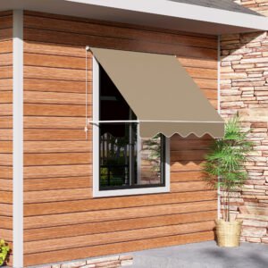 Outsunny 6' Cream Drop Arm Manual Retractable Patio Awning - UV & Sun Protection Window Sunshade with Hardware | Aosom.com