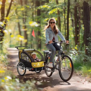 Aosom Elite 360 Swivel Bike Trailer for 2Seats, 2-Wheel  Cargo Bike Trailer With 2 Security Harnesses