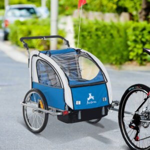 Aosom Elite 360 Swivel Bike Trailer for Kids Double Child Two-Wheel Bicycle Cargo Trailer With 2 Security Harnesses, Blue