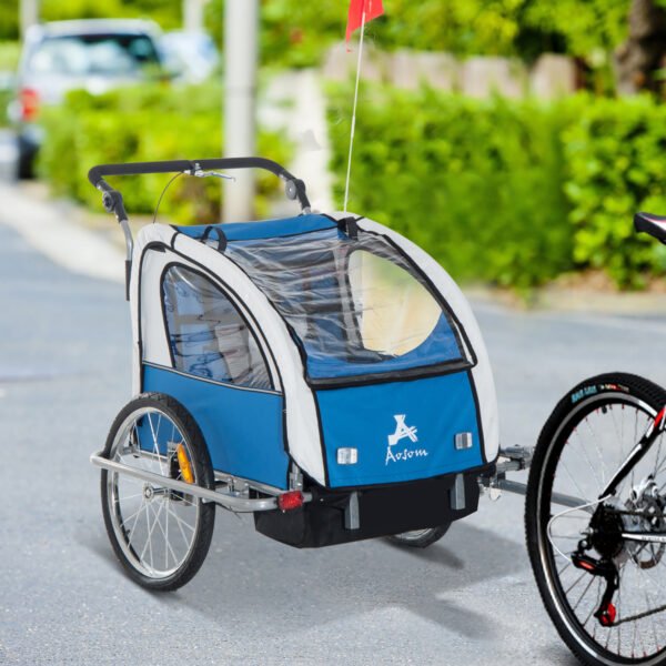 Aosom Elite 360 Swivel Bike Trailer for Kids Double Child Two-Wheel Bicycle Cargo Trailer With 2 Security Harnesses, Blue