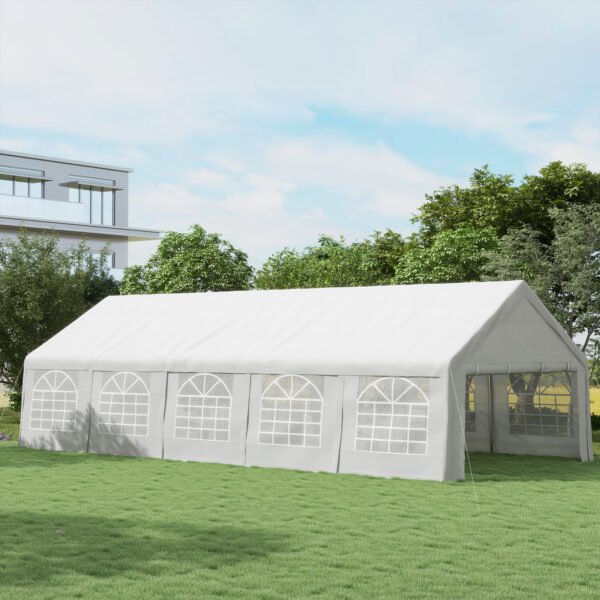 Outsunny Heavy Duty Carport Canopy 32x16ft Party/Wedding Tent White with Removable Sidewalls Outdoor | Aosom.com