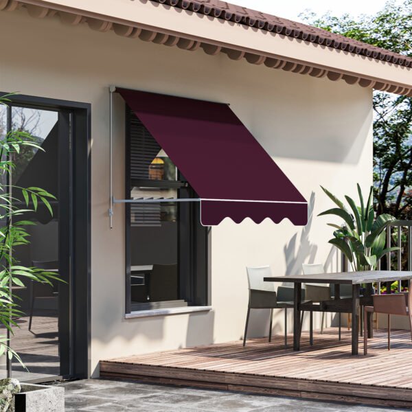 Outsunny 6' Drop Arm Manual Retractable Window Awning Sun Shade Shelter for Patio Balcony Outdoor, Aluminum, Wine Red