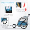 Aosom Elite Two-Wheel Bicycle Cargo Trailer for Two Children with 2 Security Harnesses & Storage, Blue - Image 5