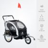 Aosom Elite Kids White 3-Wheel Bike Trailer, Secure Two-Child Carrier with Extra Storage Space & Safety Harnesses - Image 3