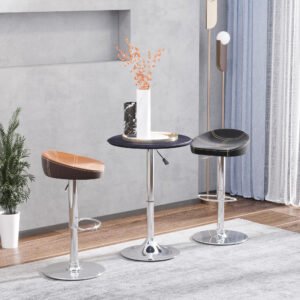 HOMCOM Bistro Bar Table 25", Round, Adjustable Height, Chrome Steel Base, for Home Bar, Kitchen, Dining - Black/Chrome | Aosom.com