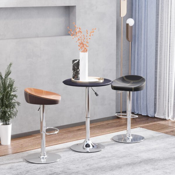 HOMCOM Bistro Bar Table 25", Round, Adjustable Height, Chrome Steel Base, for Home Bar, Kitchen, Dining - Black/Chrome | Aosom.com