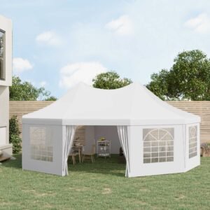 Outsunny 29’x20’ Large 10-Wall Outdoor Gazebo Tent, White - Open Floor, Weather-Protected Event Wedding Canopy | Aosom.com