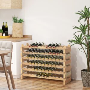 HOMCOM Elegant 72-Bottle Wooden Wine Rack, Stackable Storage, Natural Wood Finish, for Kitchen or Cellar | Aosom.com