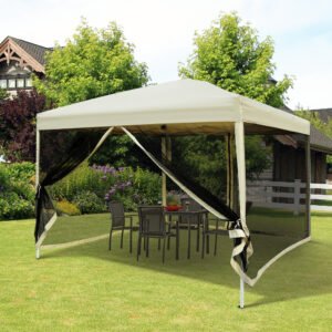 Outsunny 10x10 Pop Up Canopy Tent, Mesh Sidewalls, Adjustable Height, Carry Bag Included - Garden Patio Shade, Easy Setup | Aosom.com