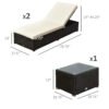 Outsunny Outdoor Lounge Chairs Set of 2 with 5-Level Angles Adjust Backrest, Thick Cushions, & Matching Table, for Pool Side, Cream White - Image 2