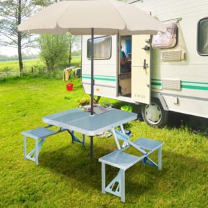 Outsunny 38" Camping Table and Chairs, Foldable with 4 seat Aluminum picnic Table / Outdoor Portable Suitcase for BBQ, Silver | Aosom.com