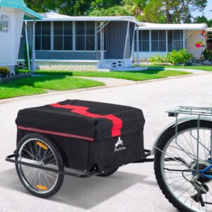 Aosom Bicycle Cargo Trailer, Two-Wheel Bike Luggage Wagon, with Removable Cover, Red, Versatile Use